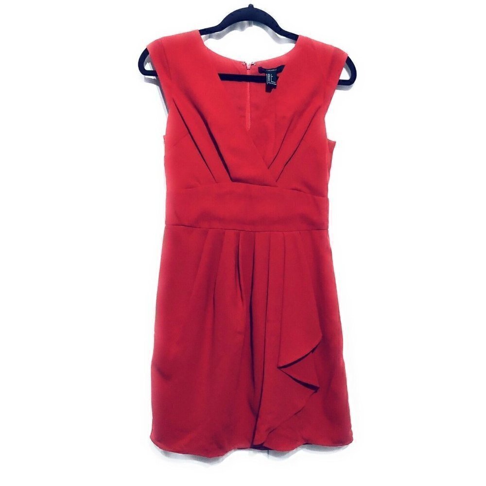 NEW Forever 21 Womens Small Red Dress V Neck Dress Ruffle Holiday